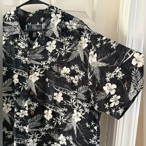 EUC Linen Blend La Cabana Hawaiian Floral Shirt Navy Blue Size XL